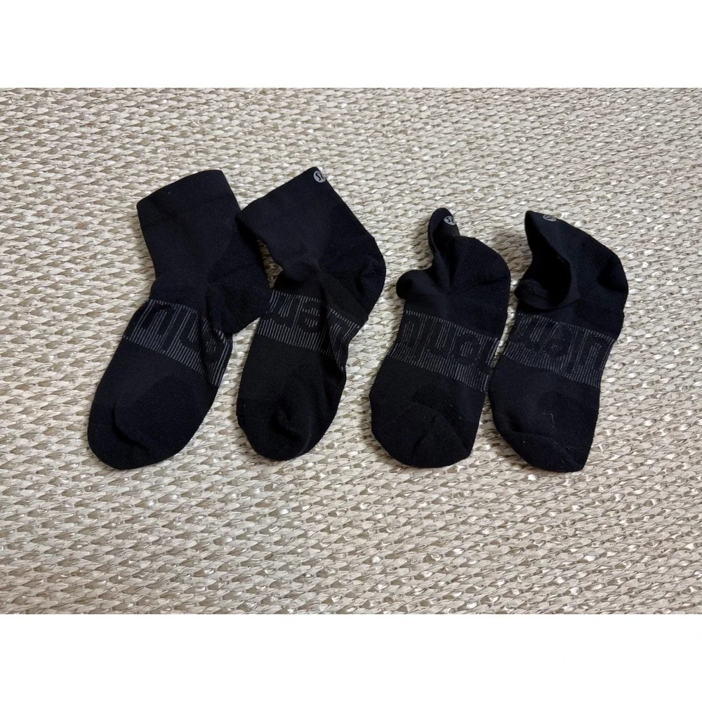 Lululemon Black Athletic Sock Bundle 2 Pairs Quarter Crew and No Show Low Cut L‎